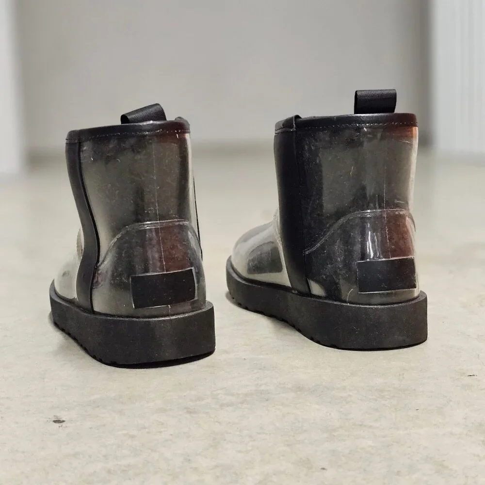 Transparent Waterproof Ankle Boots With Non-Slip Soles Sleek Black Finish Durabl